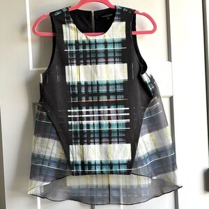 MARISSA WEBB Sleeveless Silk Cotton Sheer Plaid Black Top Medium